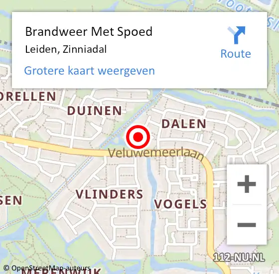 Locatie op kaart van de 112 melding: Brandweer Met Spoed Naar Leiden, Zinniadal op 21 februari 2022 13:23