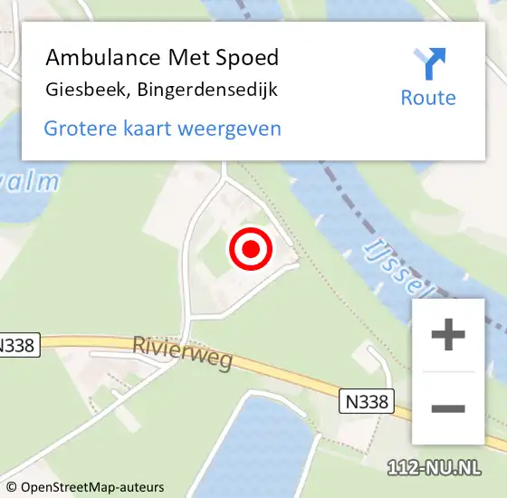 Locatie op kaart van de 112 melding: Ambulance Met Spoed Naar Giesbeek, Bingerdensedijk op 21 februari 2022 13:26