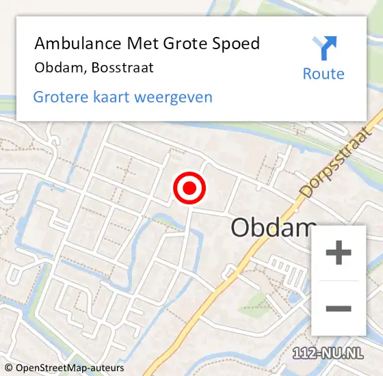 Locatie op kaart van de 112 melding: Ambulance Met Grote Spoed Naar Obdam, Bosstraat op 21 februari 2022 13:30