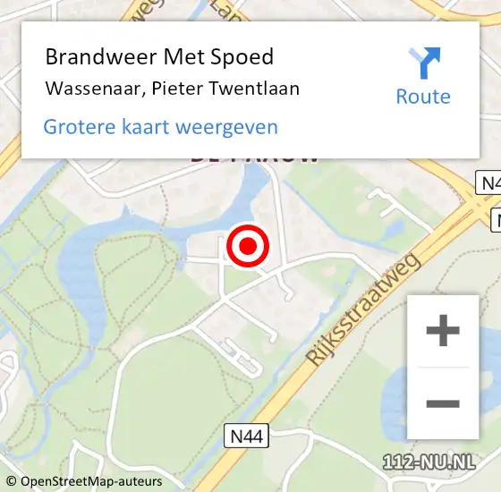 Locatie op kaart van de 112 melding: Brandweer Met Spoed Naar Wassenaar, Pieter Twentlaan op 21 februari 2022 13:33