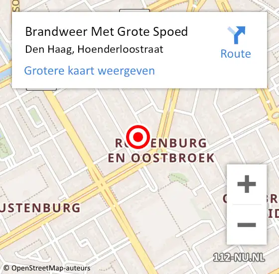 Locatie op kaart van de 112 melding: Brandweer Met Grote Spoed Naar Den Haag, Hoenderloostraat op 21 februari 2022 13:40