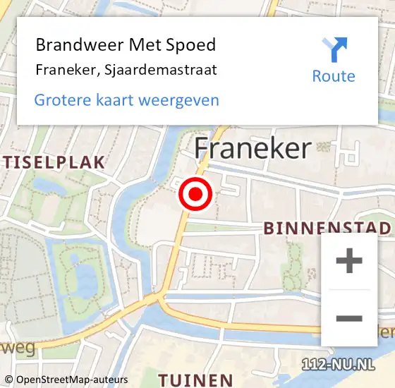 Locatie op kaart van de 112 melding: Brandweer Met Spoed Naar Franeker, Sjaardemastraat op 21 februari 2022 13:54