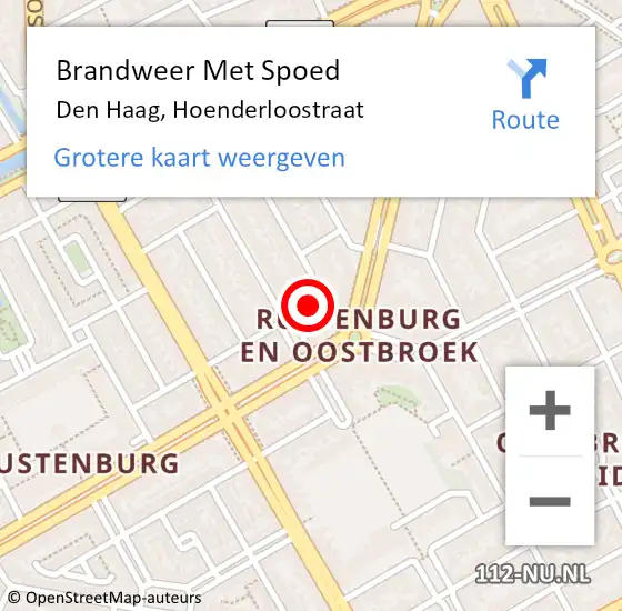 Locatie op kaart van de 112 melding: Brandweer Met Spoed Naar Den Haag, Hoenderloostraat op 21 februari 2022 13:56