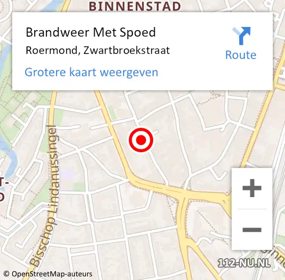 Locatie op kaart van de 112 melding: Brandweer Met Spoed Naar Roermond, Zwartbroekstraat op 21 februari 2022 14:04