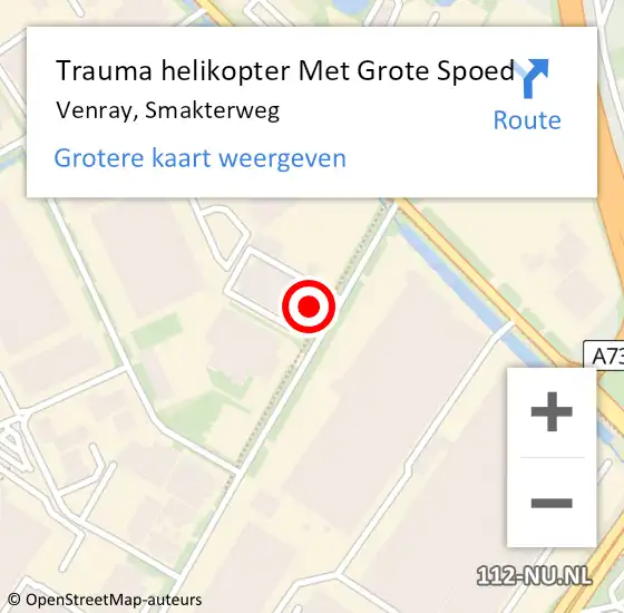 Locatie op kaart van de 112 melding: Trauma helikopter Met Grote Spoed Naar Venray, Smakterweg op 21 februari 2022 14:05