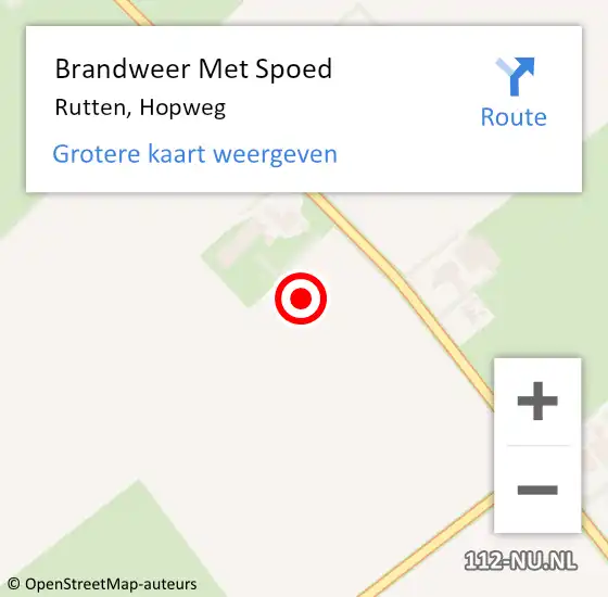 Locatie op kaart van de 112 melding: Brandweer Met Spoed Naar Rutten, Hopweg op 21 februari 2022 14:08