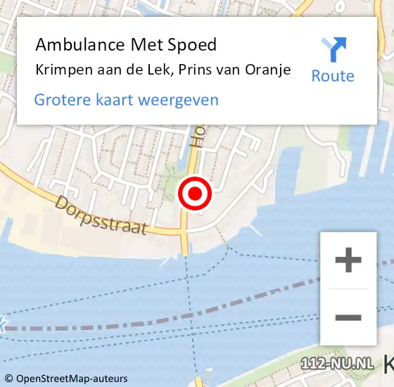 Locatie op kaart van de 112 melding: Ambulance Met Spoed Naar Krimpen aan de Lek, Prins van Oranje op 21 februari 2022 14:08