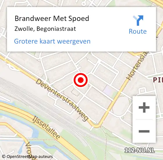 Locatie op kaart van de 112 melding: Brandweer Met Spoed Naar Zwolle, Begoniastraat op 21 februari 2022 14:16