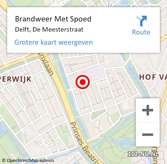 Locatie op kaart van de 112 melding: Brandweer Met Spoed Naar Delft, De Meesterstraat op 21 februari 2022 14:16