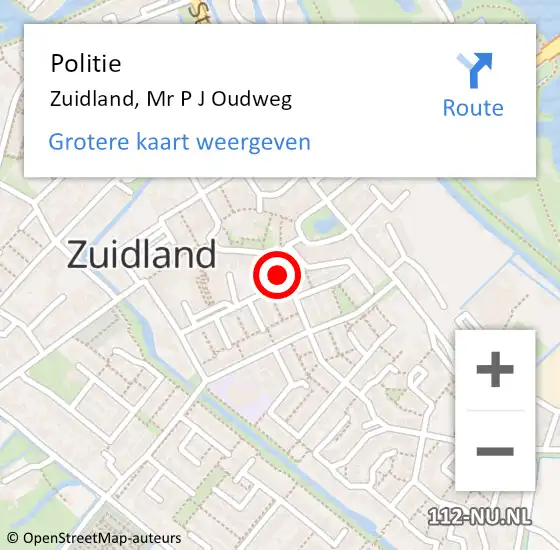 Locatie op kaart van de 112 melding: Politie Zuidland, Mr P J Oudweg op 21 februari 2022 14:19