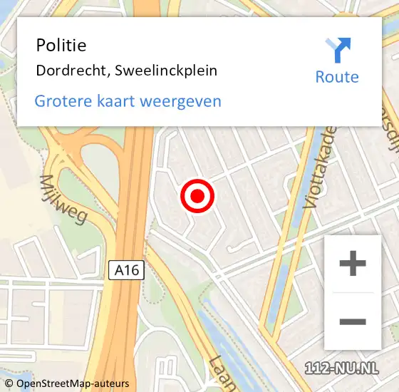 Locatie op kaart van de 112 melding: Politie Dordrecht, Sweelinckplein op 21 februari 2022 14:23