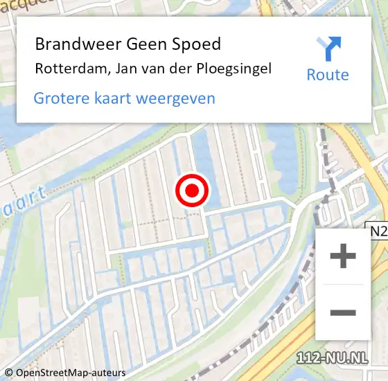 Locatie op kaart van de 112 melding: Brandweer Geen Spoed Naar Rotterdam, Jan van der Ploegsingel op 21 februari 2022 14:36