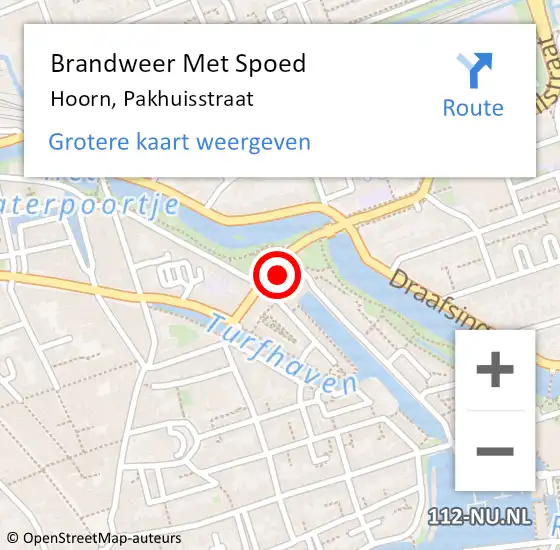 Locatie op kaart van de 112 melding: Brandweer Met Spoed Naar Hoorn, Pakhuisstraat op 21 februari 2022 14:37