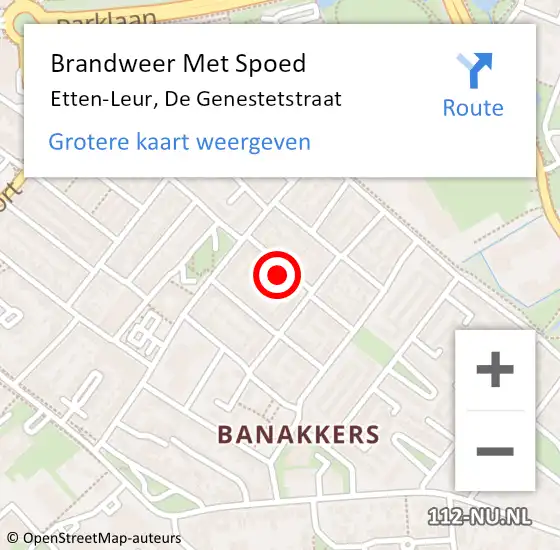 Locatie op kaart van de 112 melding: Brandweer Met Spoed Naar Etten-Leur, De Genestetstraat op 21 februari 2022 14:37