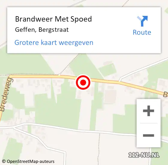 Locatie op kaart van de 112 melding: Brandweer Met Spoed Naar Geffen, Bergstraat op 21 februari 2022 14:44