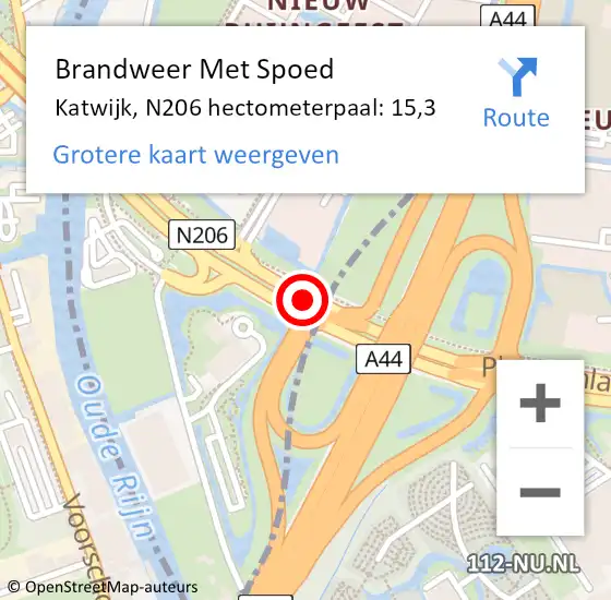 Locatie op kaart van de 112 melding: Brandweer Met Spoed Naar Katwijk, N206 hectometerpaal: 15,3 op 21 februari 2022 14:45