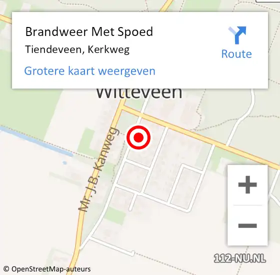 Locatie op kaart van de 112 melding: Brandweer Met Spoed Naar Tiendeveen, Kerkweg op 21 februari 2022 14:50