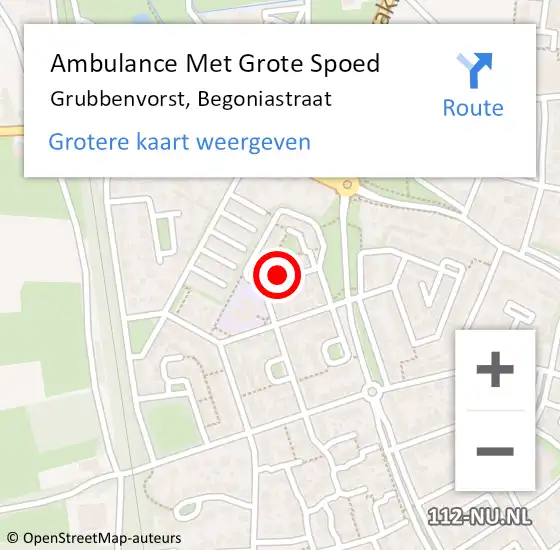 Locatie op kaart van de 112 melding: Ambulance Met Grote Spoed Naar Grubbenvorst, Begoniastraat op 9 juli 2014 08:37