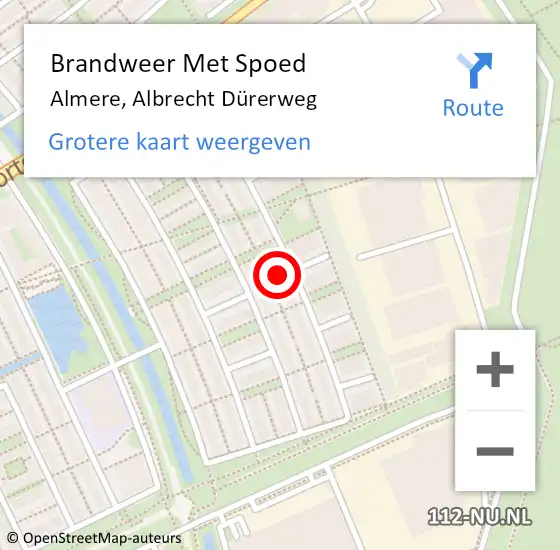 Locatie op kaart van de 112 melding: Brandweer Met Spoed Naar Almere, Albrecht Dürerweg op 21 februari 2022 15:11