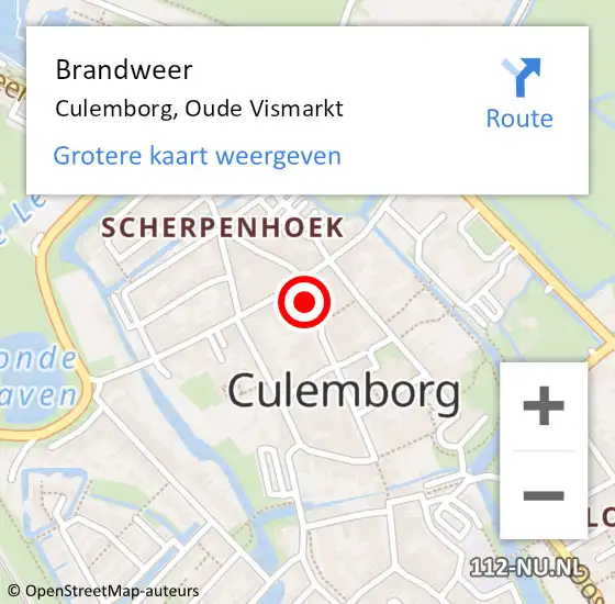 Locatie op kaart van de 112 melding: Brandweer Culemborg, Oude Vismarkt op 21 februari 2022 15:14