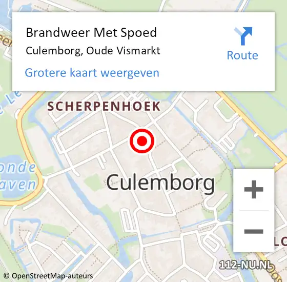 Locatie op kaart van de 112 melding: Brandweer Met Spoed Naar Culemborg, Oude Vismarkt op 21 februari 2022 15:19