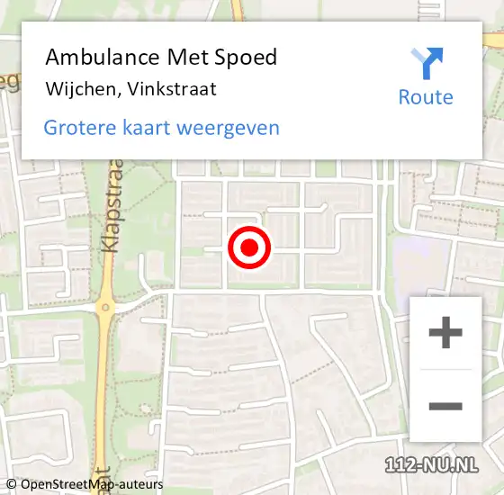 Locatie op kaart van de 112 melding: Ambulance Met Spoed Naar Wijchen, Vinkstraat op 21 februari 2022 15:19