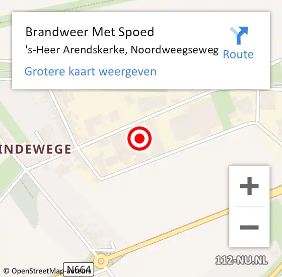 Locatie op kaart van de 112 melding: Brandweer Met Spoed Naar 's-Heer Arendskerke, Noordweegseweg op 21 februari 2022 15:33