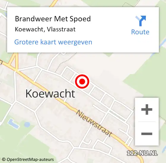 Locatie op kaart van de 112 melding: Brandweer Met Spoed Naar Koewacht, Vlasstraat op 21 februari 2022 15:38