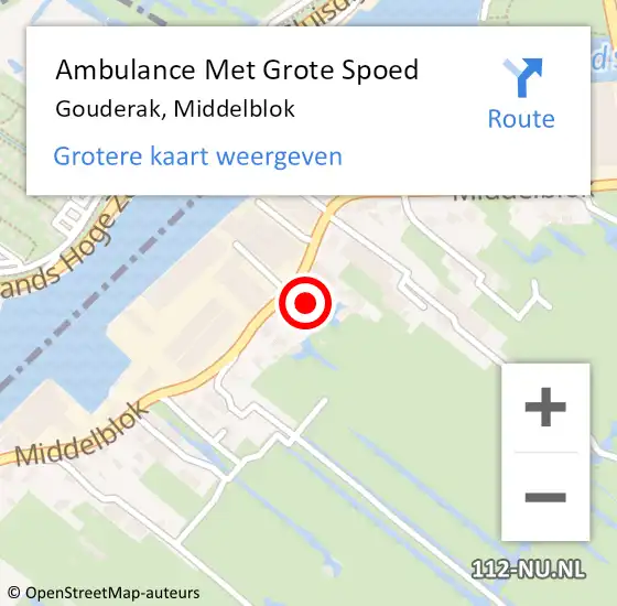 Locatie op kaart van de 112 melding: Ambulance Met Grote Spoed Naar Gouderak, Middelblok op 21 februari 2022 15:50