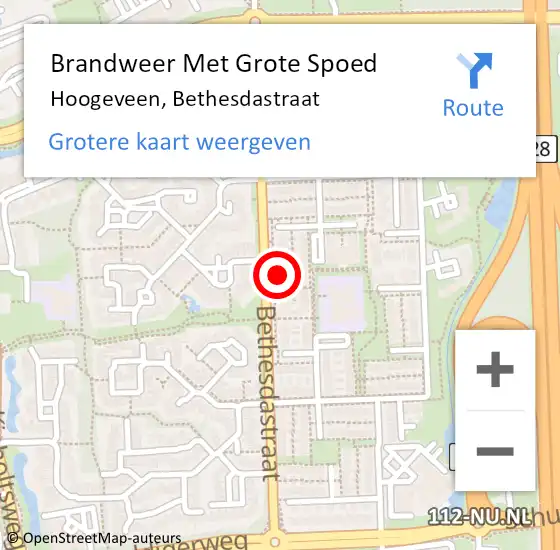 Locatie op kaart van de 112 melding: Brandweer Met Grote Spoed Naar Hoogeveen, Bethesdastraat op 21 februari 2022 16:11