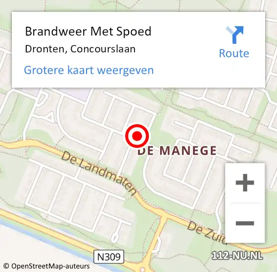 Locatie op kaart van de 112 melding: Brandweer Met Spoed Naar Dronten, Concourslaan op 21 februari 2022 16:12