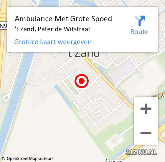 Locatie op kaart van de 112 melding: Ambulance Met Grote Spoed Naar 't Zand, Pater de Witstraat op 21 februari 2022 16:24