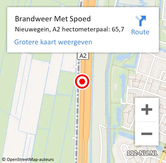 Locatie op kaart van de 112 melding: Brandweer Met Spoed Naar Nieuwegein, A2 hectometerpaal: 65,7 op 21 februari 2022 16:29
