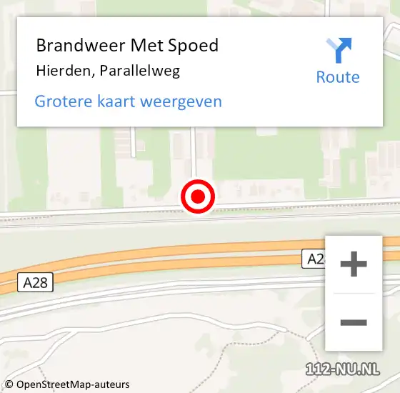 Locatie op kaart van de 112 melding: Brandweer Met Spoed Naar Hierden, Parallelweg op 21 februari 2022 16:32