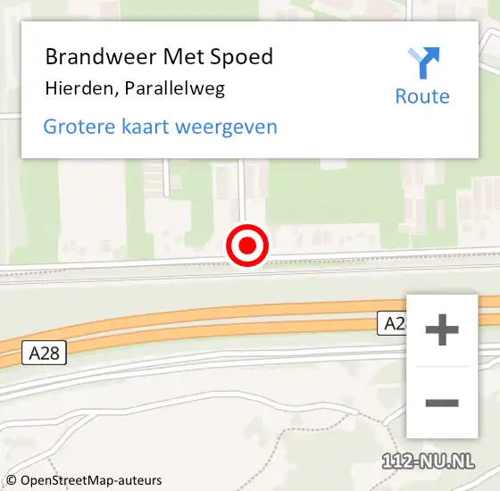 Locatie op kaart van de 112 melding: Brandweer Met Spoed Naar Hierden, Parallelweg op 21 februari 2022 16:55