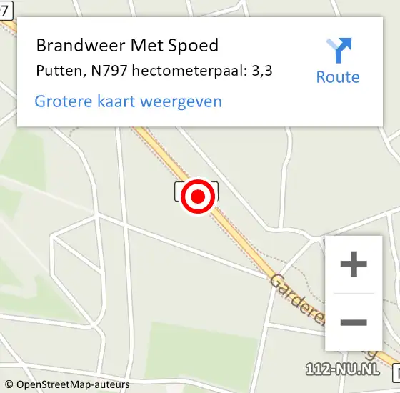 Locatie op kaart van de 112 melding: Brandweer Met Spoed Naar Putten, N797 hectometerpaal: 3,3 op 21 februari 2022 16:56