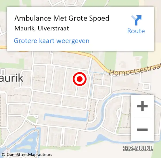 Locatie op kaart van de 112 melding: Ambulance Met Grote Spoed Naar Maurik, Uiverstraat op 21 februari 2022 17:07
