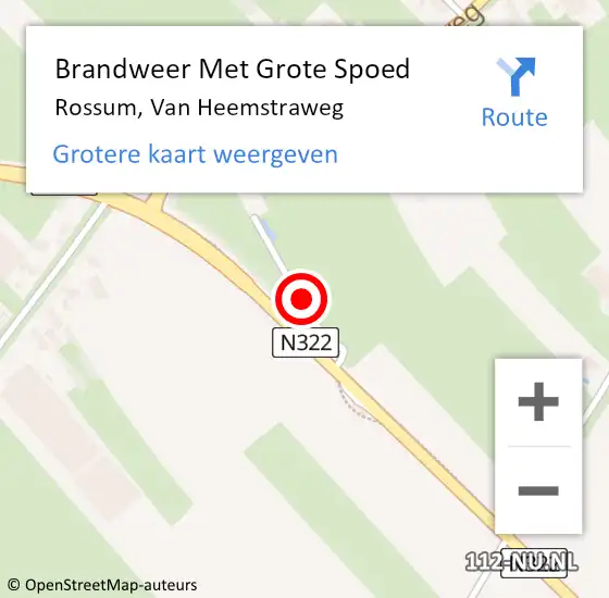 Locatie op kaart van de 112 melding: Brandweer Met Grote Spoed Naar Rossum, Van Heemstraweg op 21 februari 2022 17:13