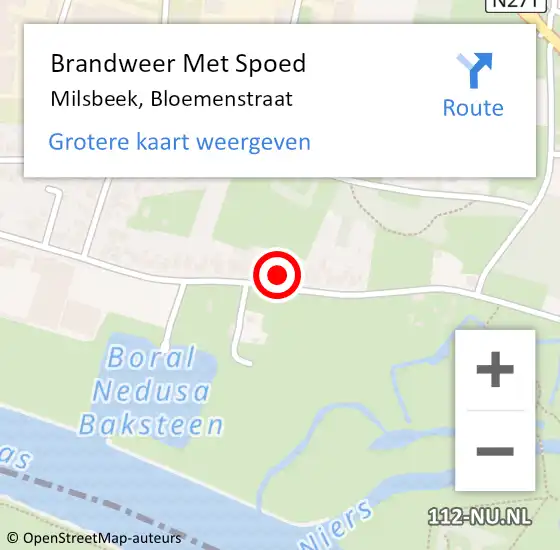 Locatie op kaart van de 112 melding: Brandweer Met Spoed Naar Milsbeek, Bloemenstraat op 21 februari 2022 17:15