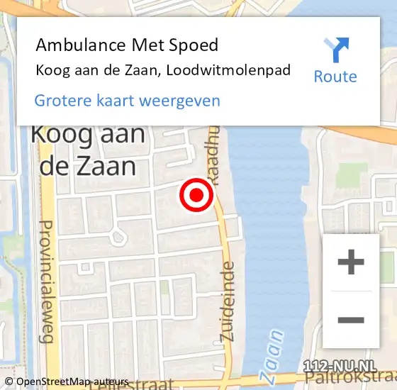 Locatie op kaart van de 112 melding: Ambulance Met Spoed Naar Koog aan de Zaan, Loodwitmolenpad op 21 februari 2022 17:16