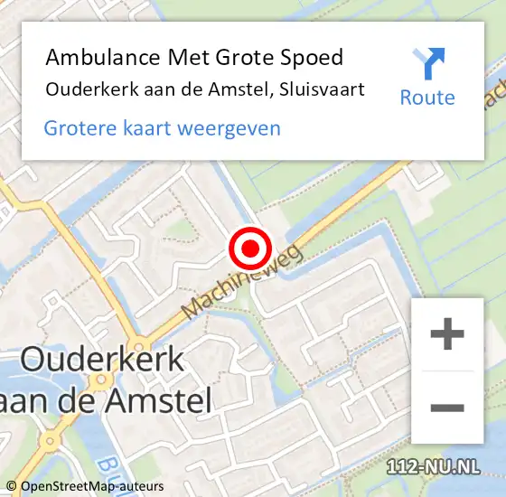 Locatie op kaart van de 112 melding: Ambulance Met Grote Spoed Naar Ouderkerk aan de Amstel, Sluisvaart op 21 februari 2022 17:19