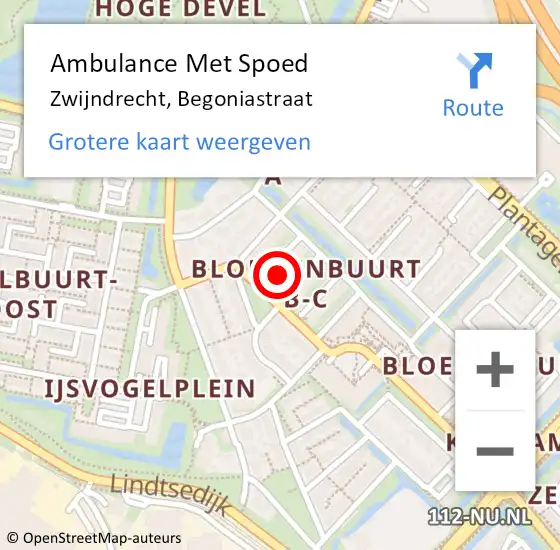 Locatie op kaart van de 112 melding: Ambulance Met Spoed Naar Zwijndrecht, Begoniastraat op 21 februari 2022 17:27