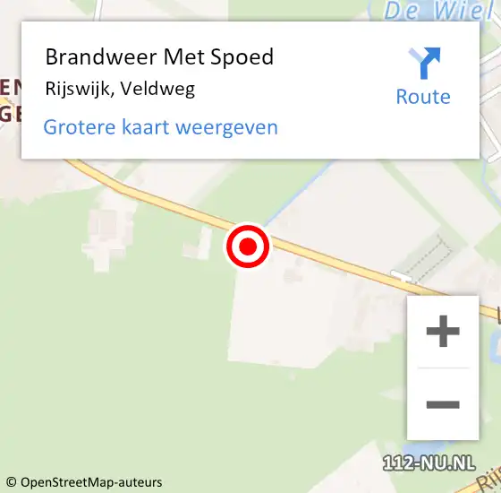 Locatie op kaart van de 112 melding: Brandweer Met Spoed Naar Rijswijk, Veldweg op 21 februari 2022 17:30