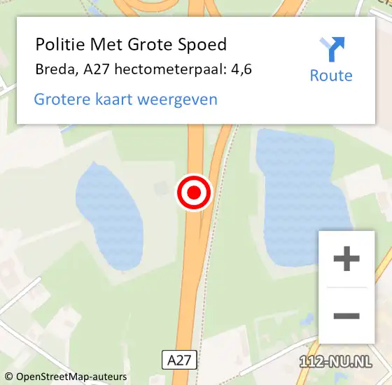 Locatie op kaart van de 112 melding: Politie Met Grote Spoed Naar Breda, A27 hectometerpaal: 4,6 op 21 februari 2022 17:41