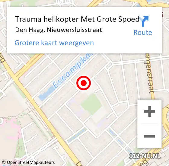 Locatie op kaart van de 112 melding: Trauma helikopter Met Grote Spoed Naar Den Haag, Nieuwersluisstraat op 21 februari 2022 18:34