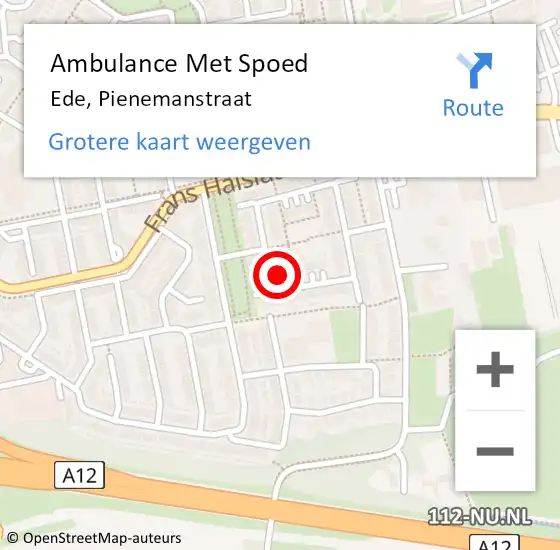 Locatie op kaart van de 112 melding: Ambulance Met Spoed Naar Ede, Pienemanstraat op 21 februari 2022 18:38