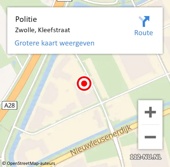 Locatie op kaart van de 112 melding: Politie Zwolle, Kleefstraat op 21 februari 2022 18:40