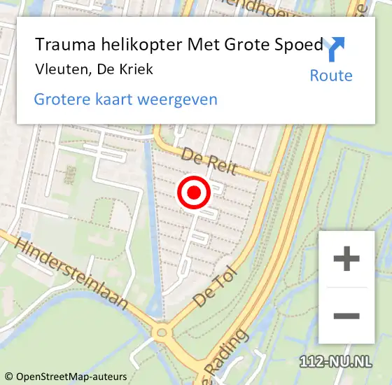 Locatie op kaart van de 112 melding: Trauma helikopter Met Grote Spoed Naar Vleuten, De Kriek op 21 februari 2022 18:50