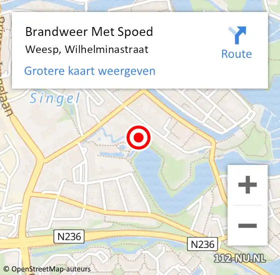 Locatie op kaart van de 112 melding: Brandweer Met Spoed Naar Weesp, Wilhelminastraat op 21 februari 2022 19:11