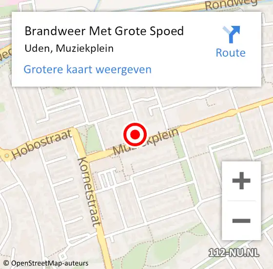 Locatie op kaart van de 112 melding: Brandweer Met Grote Spoed Naar Uden, Muziekplein op 21 februari 2022 19:35